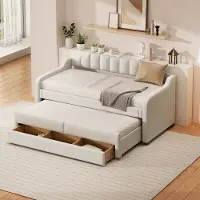 Aiorber Divano letto , 90x200cm(190cm), letto a scomparsa, con rete a doghe, 1 cassetto lungo, biancheria, divano letto per bambini, per camera degli ospiti, beige