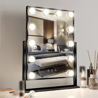 Aiorber Specchio per il trucco , 12 LED dimmerabili, ruotabile a 360°, commutazione della luce a 3 colori, pannello di controllo smart touch, con illuminazione, 35,31x7,37x47cm, nero