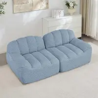 Aiorber Divano modulare a 2 posti a forma di conchiglia, design senza struttura interna, cuscini di seduta profondi, morbido rivestimento in pile, da montare, con pouf, blu