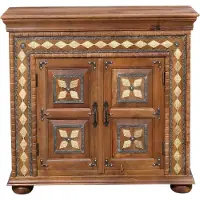 Marrakesch Orient & Mediterran Interior Comodino Abtin, in legno di mango con intarsi in ottone, color marrone, stile bohémien, realizzato a mano, 100 cm