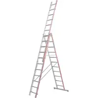 Hymer Scala multiuso , a tre sezioni, 3x11 pioli, altezza verticale 5,11 m, altezza di sbraccio 5,91 / 8,46 m, peso 21,8 kg
