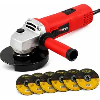 VERTEX Smerigliatrice Angolare 125mm 900W con 6 Dischi Inclusi Set Completo per Metallo e Pietra -