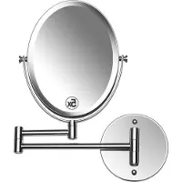 OEM Specchio da parete estensibile per il trucco - Doppio lato con ingrandimento 5x - Rotazione a 360° - Braccio estensibile da 33 cm - Forma ovale, 17 x 22 cm, superficie lucida