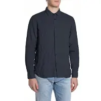 Replay per uomo. M4159.000.81388B Camicia in lino blu navy a vestibilità regolare (S), Casual, Manica lunga