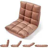 Costway Sedia da pavimento con schienale regolabile, poltrona da pavimento imbottita, cuscino da pavimento pieghevole, sedia da meditazione, poltrona relax, cuscino thailandese, marrone chiaro