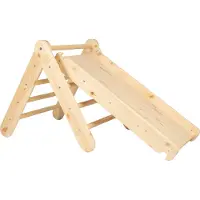 Meowbaby Struttura a triangolo per arrampicata con scivolo, ideale per bambini – stile Montessori, realizzata con materiali naturali