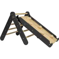 Meowbaby Struttura per arrampicata per bambini - Triangolo da arrampicata da interno con scivolo/parete da arrampicata, giochi Montessori e Pikler in legno, nero