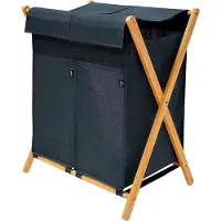 OEM Contenitore per la raccolta del bambù con 2 vasche singole, 100 l, sistema di separazione dell'acqua, vasche in legno, vasche con coperchio, pannelli in bambù a forma di X (100 l, grigio)