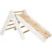 Meowbaby Struttura da arrampicata per bambini - Triangolo da arrampicata da interno con scivolo/parete da arrampicata, giochi Montessori e Pikler in legno, bianco
