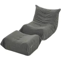 Zimilo Divano Lazy con poggiapiedi, poltrona da terra in Pelliccia sintetica grigia con schienale, poltrona da lettura da terra, morbida poltrona relax per il soggiorno