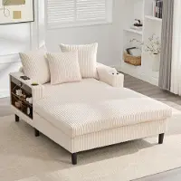 LVHOM Divano letto con luci LED e porte USB, chaise longue con portabicchieri e vano portaoggetti, ampio divano singolo con portata fino a 300 kg, 3 cuscini inclusi, 129x170 cm, beige