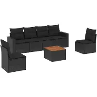 vidaXL Set di divani da giardino 7 pezzi con cuscini in polirattan nero