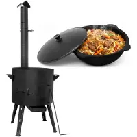 4BIG.fun Uchag Ø44, acciaio da 2 mm con canna fumaria Kazan 16L Uchag Uchak fornello da campeggio Kazan focolare tubo di scarico cucina da campo cucina all'aperto fornello per stufati fornello da campo