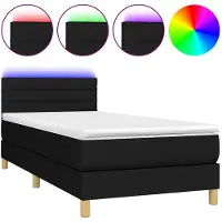 vidaXL Letto a molle con materasso e LED nero 90x200 cm in tessuto