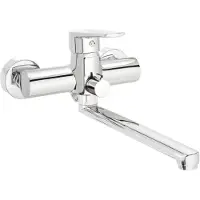 Deante Rubinetto da lavabo a parete Cromo con bocca allungata, Monocomando, Ottone, Montaggio a parete, Portata 9,1-15 l/min