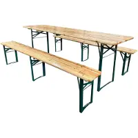 SVITA Set da birreria in legno, 3 pezzi, pieghevole, set da birreria in stile tendone, finitura naturale, 220x50 cm