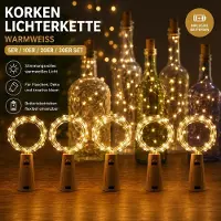Feilicious Catena di luci a LED per bottiglie con tappi – Set da 10, ogni catena lunga 2 metri con 20 LED, alimentata a batteria, modello E0399-10, luce bianco caldo