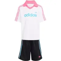 Adidas Originals Set 'LOOSE POLO PINSTRIPE SHORT TEE' azzurro / rosa chiaro / nero / bianco