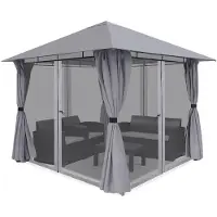 Sekey Gazebo 300 x 300 cm gazebo da giardino con 4 pannelli laterali e 4 zanzariere, grigio