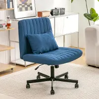 MODFU Sedia da ufficio , sedia con cuscino imbottito e rotelle, senza braccioli, sedia girevole regolabile in altezza, poltrona da TV per studio, blu