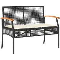 vidaXL Panchina da giardino con cuscini in poly rattan nero e legno di acacia
