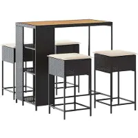 vidaXL Set bar da giardino 5 pezzi con cuscini in polirattan nero
