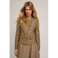 Motivi Collar-less Jacket In Coated Fabric Beige Taglia: 40 | Giacche di pelle Outlet | Donna | Marrone