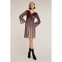 Motivi Pleated Effect Lurex Knit Striped Dress Burgundy Taglia: L | Abiti Midi Outlet | Donna | Marrone