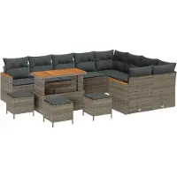 vidaXL Set da giardino composto da 13 pezzi, colore grigio, in rattan sintetico