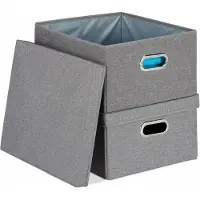 Relaxdays 4 contenitori, contenitori pieghevoli con coperchio, 25 litri ciascuno, dimensioni 20,5 x 34,5 x 42 cm, contenitori pieghevoli, grigio