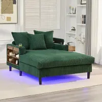 LVHOM Divano letto con luci LED e porte USB, chaise longue con portabicchieri e vano portaoggetti, ampio divano singolo con portata fino a 300 kg, 3 cuscini inclusi, 129x170 cm, verde