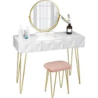 OEM Toeletta - Set con specchio - Specchio da trucco girevole a 360 gradi - 3 cassetti - Rivestimento in velluto - Bianco/grigio