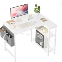 OEM Piano di lavoro curvo 100 x 70 cm – Tavolo da gaming con vani portaoggetti e angolo PC reversibile, ideale per lo studio e il lavoro