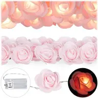 Relaxdays Ghirlanda luminosa con 10 rose, ghirlanda luminosa a LED da 20 luci alimentata a batteria, per matrimoni, fidanzamenti e San Valentino, luce bianca calda, decorazione, rosa