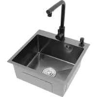 StarTech.com Lavello da cucina 45x45 cm - Lavello da appoggio con un solo vano - Acciaio inossidabile nano - Con miscelatore estraibile - Con dispenser per sapone - Nero