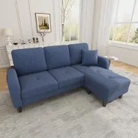 Merax Divano ad L con chaise longue, divano a 3 posti in velluto e corduroy con struttura in legno massello, divano modulare da salotto con gambe in plastica, blu