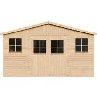 Timbela Casetta da giardino in legno - Ripostiglio con finestre - H246 x 418 x 420 cm/ 16 m² Casetta in legno naturale truciolato - Laboratorio da giardino -M330