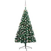 The Living Store Mezzo Albero di Natale Artificiale Palline luminose Verde 150 cm