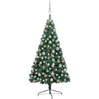 The Living Store Mezzo Albero di Natale Artificiale Palline luminose Verde 120 cm