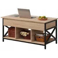 FODYM Tavolino da caffè in legno stile loft, allungabile, sollevabile, con vano portaoggetti, 100 cm