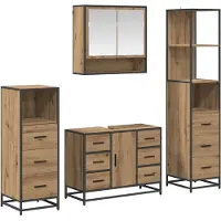 vidaXL Set di mobili da bagno, 4 pezzi, effetto legno artigianale "rovere", 80 x 33 x 60 cm
