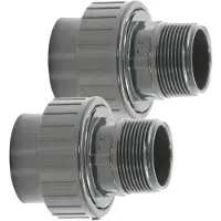 Haf 2 raccordi in PVC con filettatura da 50 mm x 2" | Manicotto ad incollaggio x filettatura esterna | Adattatore in PVC grigio | PN16 per tubi in PVC, impianti idraulici per piscine e laghetti