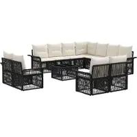 vidaXL Set da giardino composto da 12 pezzi, divano e poltrone, in rattan sintetico nero e crema
