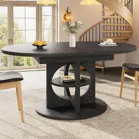 Flieks Tavolo da pranzo con ripiano integrato nella gamba cava, struttura robusta con portata fino a 60 kg, tavolo da cucina, tavolo da bar 110-150 x 110 x 76 cm, nero