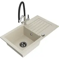 Mexen Pablo lavello in granito con 1 vasca e scolapiatti e miscelatore da cucina Duo, beige - 6510-69-671701-07-B