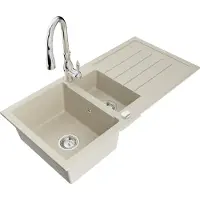Mexen Andres lavello da cucina in granito 1,5 vasca con sgocciolatoio e rubinetto Savita, beige - 6515-69-672601-00