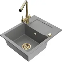 Mexen Enzo lavello in granito a 1 vasca con sgocciolatoio e rubinetto cucina Duero, grigio - 6506-71-671600-50