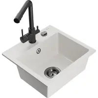 Mexen Milo lavello in granito a 1 vasca con miscelatore da cucina Duero, bianco - 6505-20-671600-70