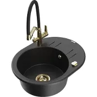 Mexen Kevin lavello in granito a 1 vasca con miscelatore da cucina Duo, nero/argento metallizzato - 6517-73-671701-57-G