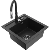 Mexen Vito lavello in granito 1-vasca con miscelatore cucina Savita, nero/metallo argento - 6503-73-672601-70-B